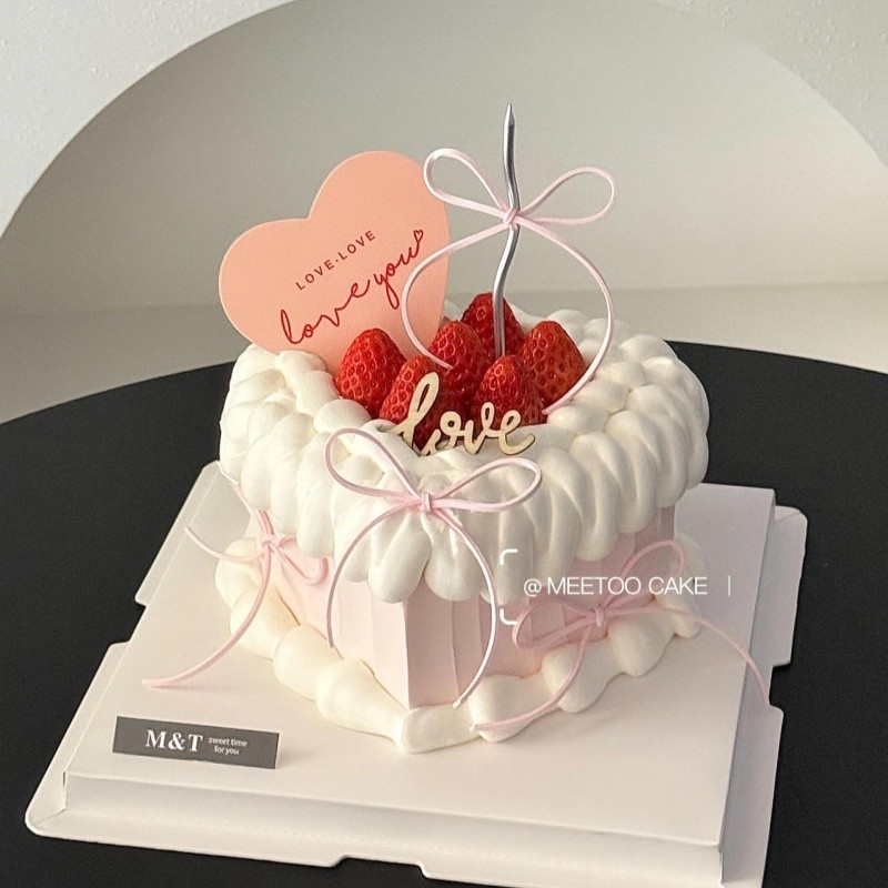 七夕情人节蛋糕装饰粉色爱心卡片插牌木质love插件情侣纪念日装扮