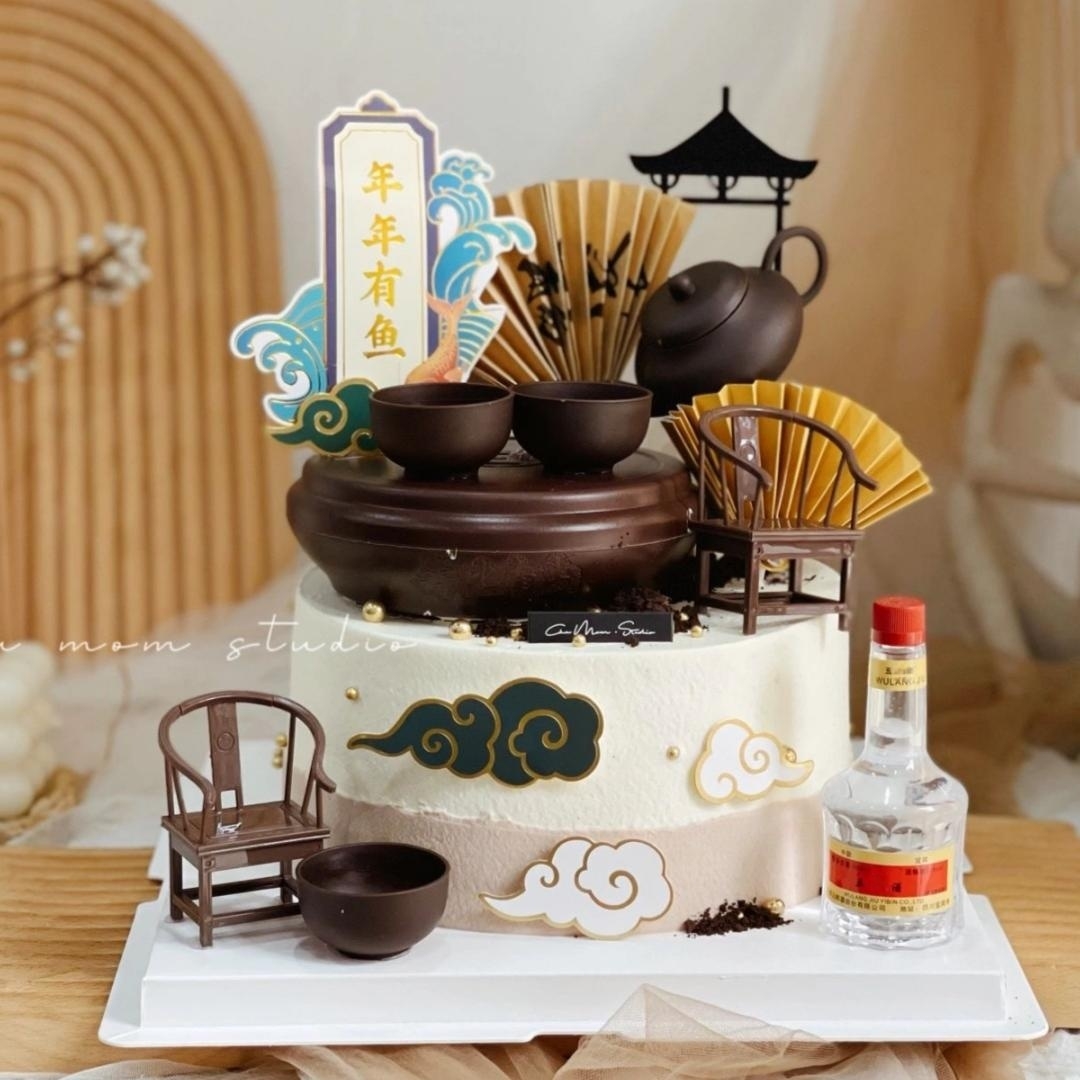 茶具茶壶太师椅父亲爸爸蛋糕装饰