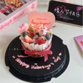 网红2.14情人节抱爱心小狗小兔蜡烛蛋糕装 饰摆件情侣纪念日插件