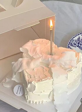 网红情人节蛋糕装饰白色褶皱蝴蝶结丝带爱心灯心型蛋糕蜡烛插件