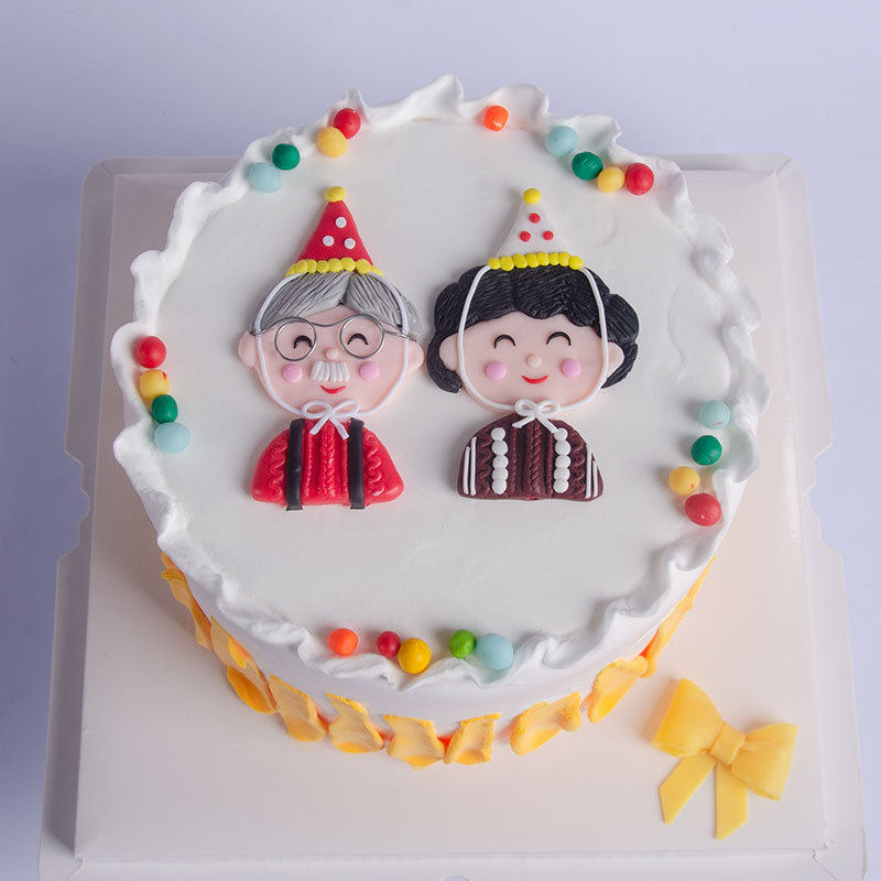 网红老人老太生日蛋糕装饰摆件软陶爷爷奶奶过寿祝寿蛋糕插牌插件
