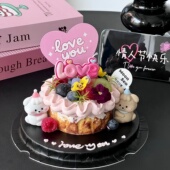 2.14网红情人节卡通修狗蛋糕装 扮 饰摆件粉色love蜡烛情侣告白装