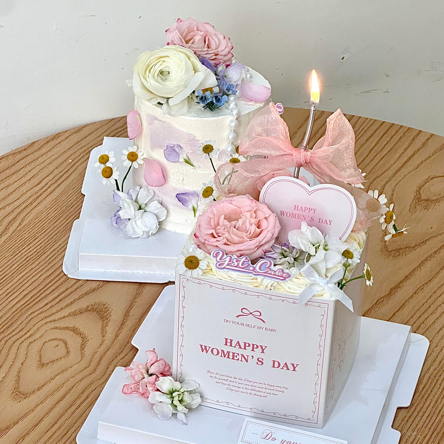 网红38女神节英文正方形围边蛋糕装饰三八女王节玫瑰花烘焙装扮
