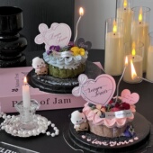 2.14网红情人节一二布布蛋糕装 饰摆件蝴蝶结爱心卡片情侣表白装 扮