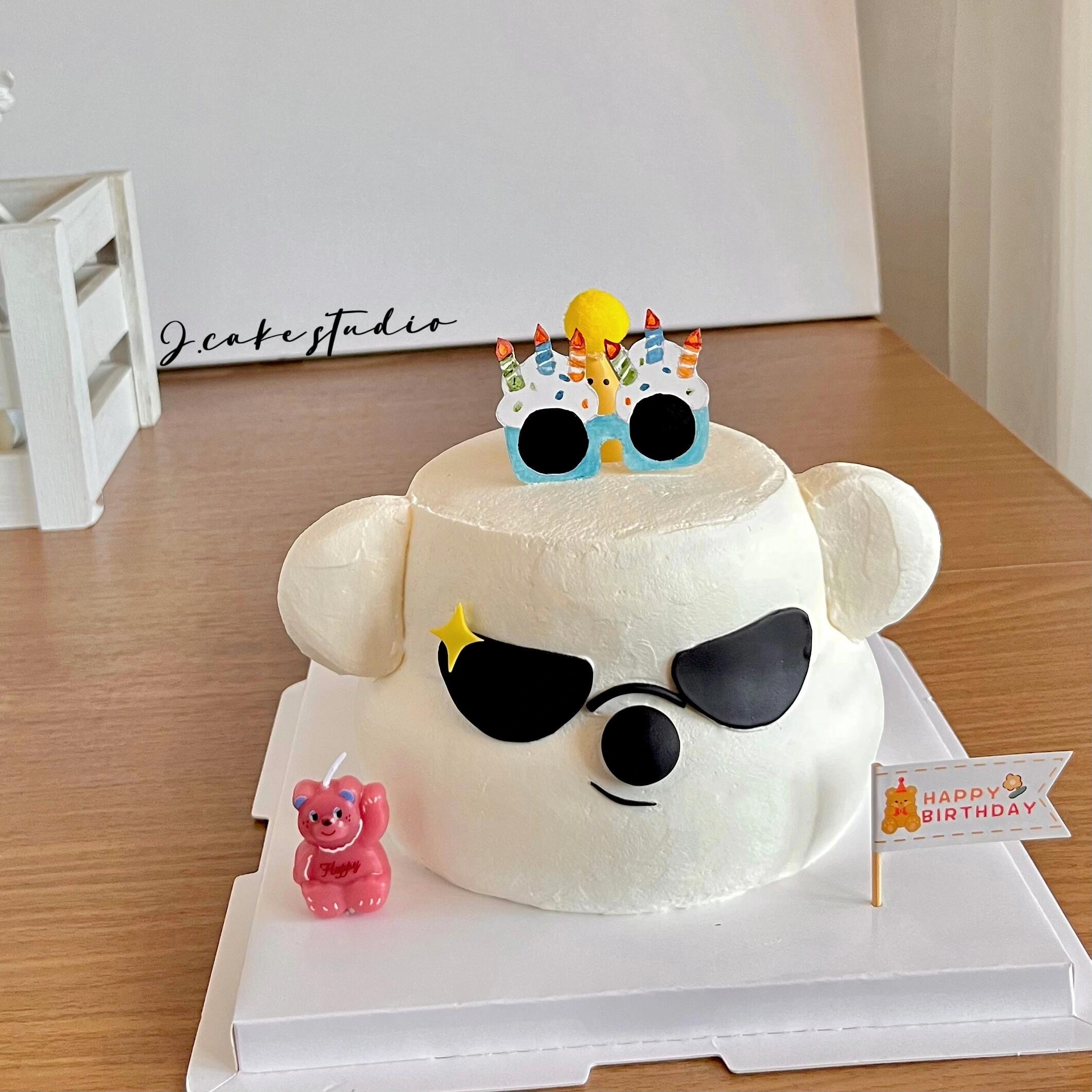 卡通立体墨镜小狗蛋糕装饰摆件