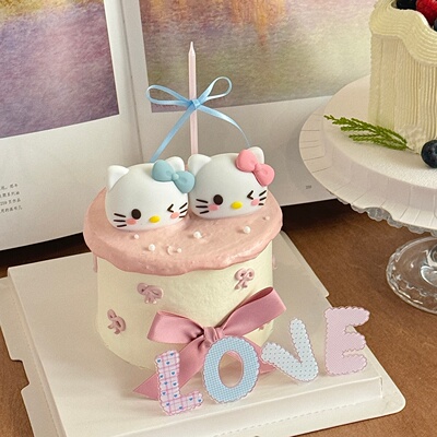 2.14网红情人节kt猫蛋糕装饰摆件love亚克力情侣表白烘焙装扮插牌