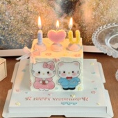 2.14情人节情侣kt猫印刷亚克力蛋糕装 扮 饰马卡龙爱心蜡烛烘焙装