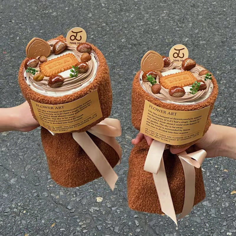 糖炒栗子花束蛋糕装饰板栗泰迪绒