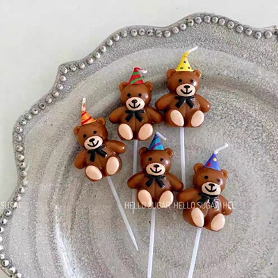 网红卡通小熊蜡烛蛋糕装饰摆件生日蜡烛儿童派对甜品烘焙装扮插件
