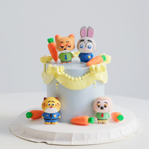 网红疯狂动物城蛋糕装饰摆件兔子朱迪警官狐狸尼克烘焙甜品台装扮