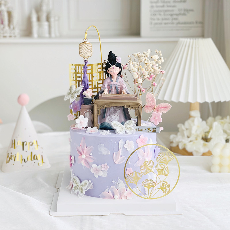 古风古筝琴棋书画屏风蛋糕摆件