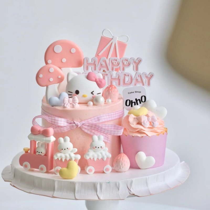 网红粉色小火车蛋糕装饰插件软胶kt猫蘑菇女孩公主生日甜品摆件,节庆用品/礼品,节日装扮用品,淘宝优惠券,粉丝福利购,淘宝优惠卷