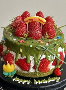 网红ins韩系草莓生日蛋糕装饰插件小花樱桃蜡烛派对甜品烘焙插件