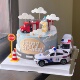 网红消防车蛋糕装 饰摆件警车救护车儿童男孩男生生日派对烘焙插件