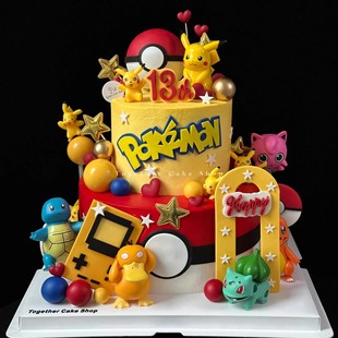 神奇宝贝蛋糕装 饰摆件网红可达鸭皮卡丘精灵球男孩儿童生日插件