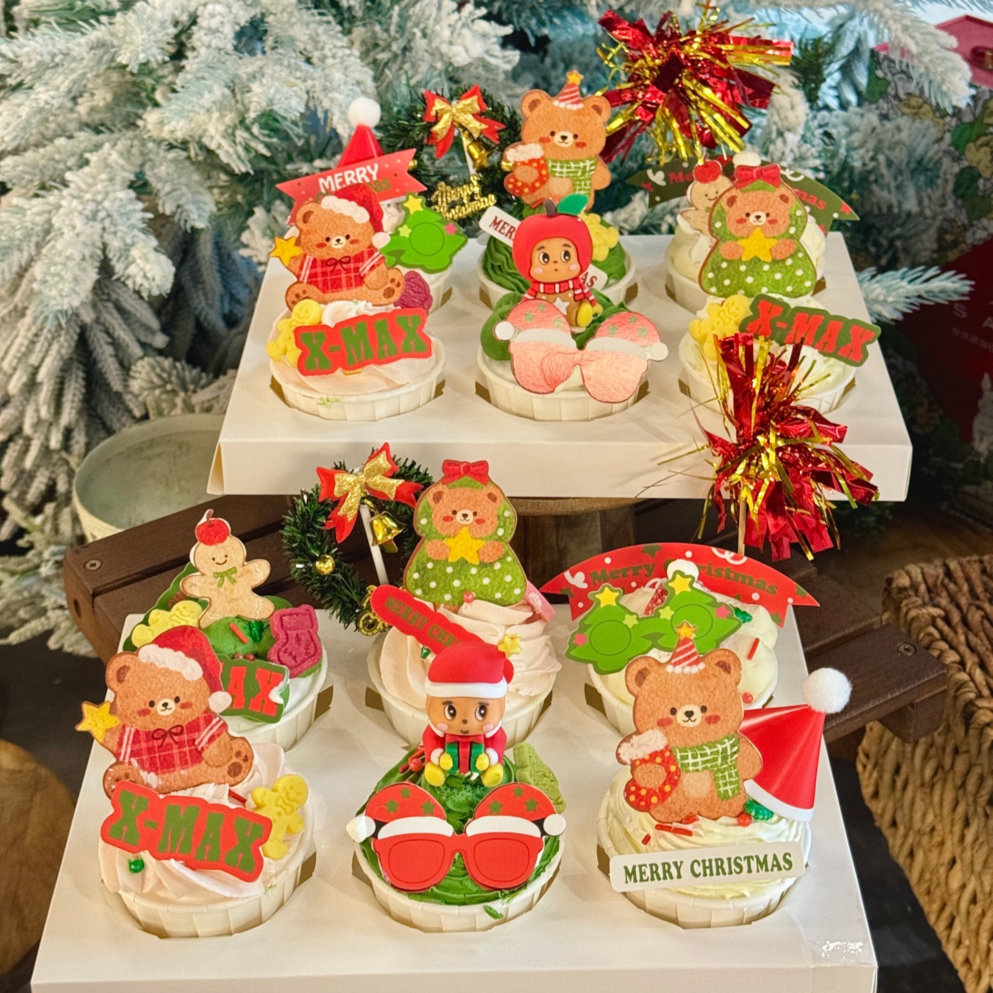 2026圣诞节圣诞礼物星星人纸杯蛋糕装饰圣诞帽小熊烘焙插牌插件