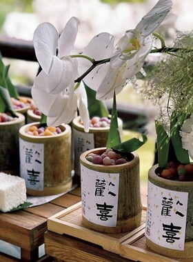 竹筒中式生日周岁甜品台布置