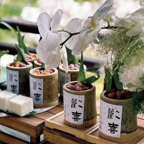 竹筒中式生日周岁甜品台布置