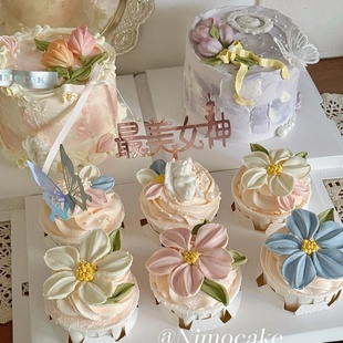 38女神节纸杯蛋糕装饰桑格花郁金香巧克力装扮三八女王节插件插牌