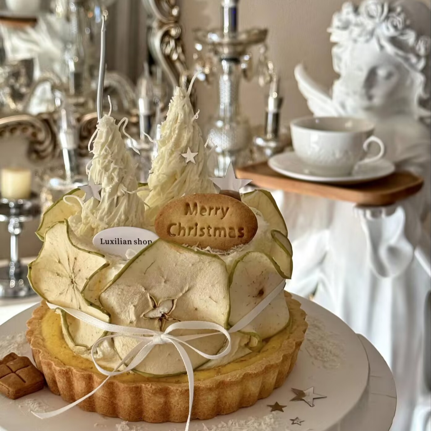 网红圣诞节快乐插牌饼干蛋糕装饰摆件星星闪片丝带蝴蝶结烘焙摆件