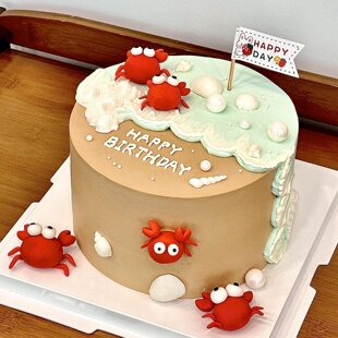 2025巨蟹座蛋糕装饰摆件软胶立体小螃蟹双面插旗生日烘焙装扮插件