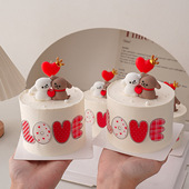 214情人节蛋糕装 饰贴贴线条小狗摆件爱心LOVE亚克力蜡烛装 扮插件