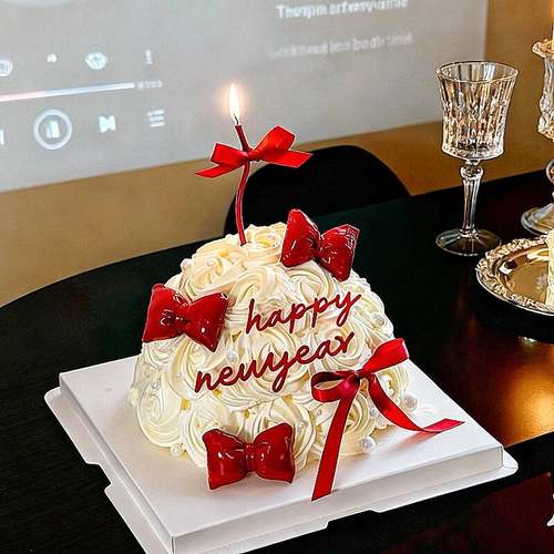 2026新年跨年蛋糕装饰亚克力摆件马年皮质立体蝴蝶结丝带装扮插件