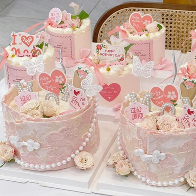 2025母亲节樱花围边蛋糕装饰摆件