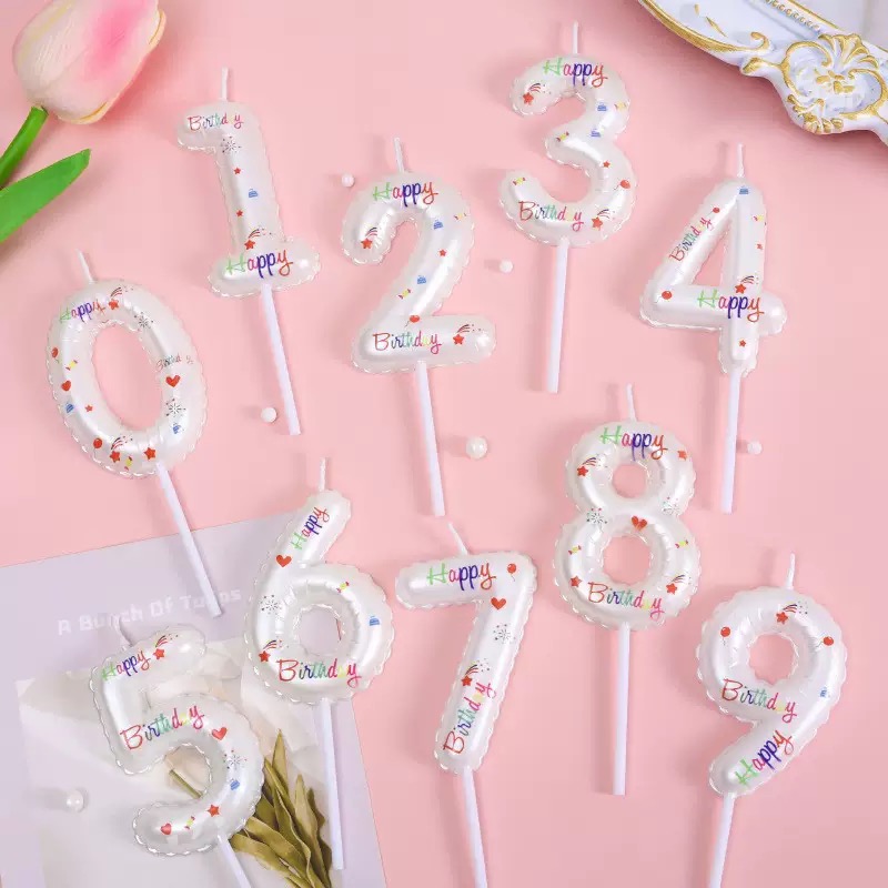 烘焙蛋糕装饰白色气球数字蜡烛渐变色粉色ins风生日糖甜品装扮