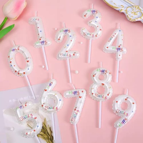 烘焙蛋糕装饰白色气球数字蜡烛渐变色粉色ins风生日糖甜品装扮