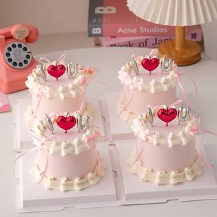 2026情人节iloveyou爱心蜡烛蛋糕装饰摆件情侣表白甜品装扮插件