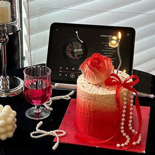 520情人节简约蛋糕装 扮插件 饰珍珠项链红色蝴蝶结丝带烘焙甜品装