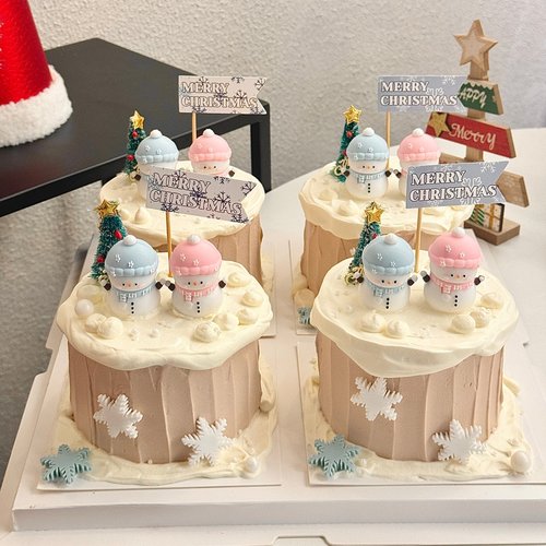 2026圣诞节卡通雪人蛋糕装饰摆件圣诞快乐插旗雪花圣诞树烘焙装扮
