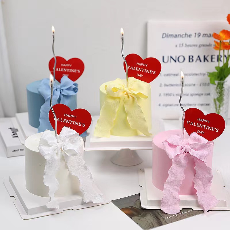 蝶结亚麻丝带鱼尾纱银色弯曲蜡烛