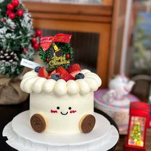 2025圣诞节创意手绘造型小脚蛋糕装 饰饼干圣诞草圈叶子插牌插件