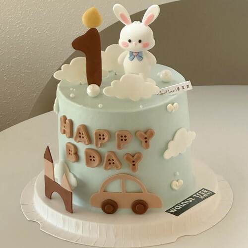 男孩女孩兔宝宝蛋糕装饰摆件卡通可爱小兔子一周岁生日甜品台插件 - 封面