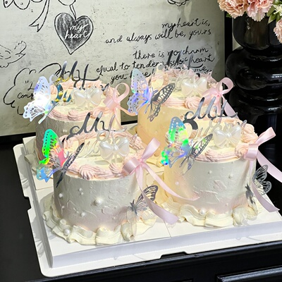 38女神节myqueen亚克力蛋糕装饰插牌三八女王节幻彩蝴蝶烘焙装扮