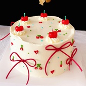 网红樱桃蜡烛蛋糕装 扮插件配件 饰红色皮尼绳丝带儿童生日甜品台装