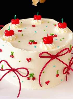 网红樱桃蜡烛蛋糕装饰红色皮尼绳丝带儿童生日甜品台装扮插件配件