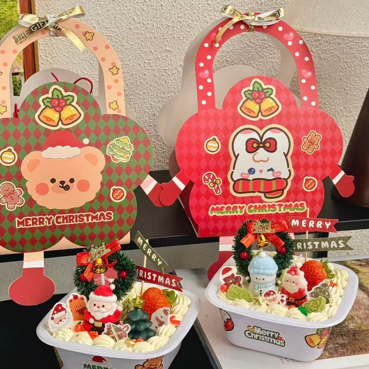 圣诞节小熊小兔包装盒手提盒蛋糕装饰插件摆件圣诞老人雪人蛋糕盒,节庆用品/礼品,节日装扮用品,淘宝优惠券,粉丝福利购,淘宝优惠卷