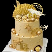 爷爷奶奶祝寿蛋糕装 饰仙鹤祥云团扇锦鲤模具长辈老人生日装 扮插件