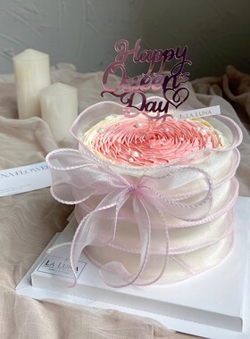 网红38女神节蛋糕装饰女王节快乐亚克力白色鱼尾纱丝带围边插件