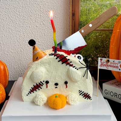 2025万圣节毛球小帽子蛋糕装饰插件南瓜棉花糖蜡烛蜘蛛小菜刀摆件