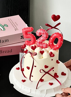 214情人节蛋糕装饰520红色数字蜡烛摆件情侣告白装扮烘焙插件配件
