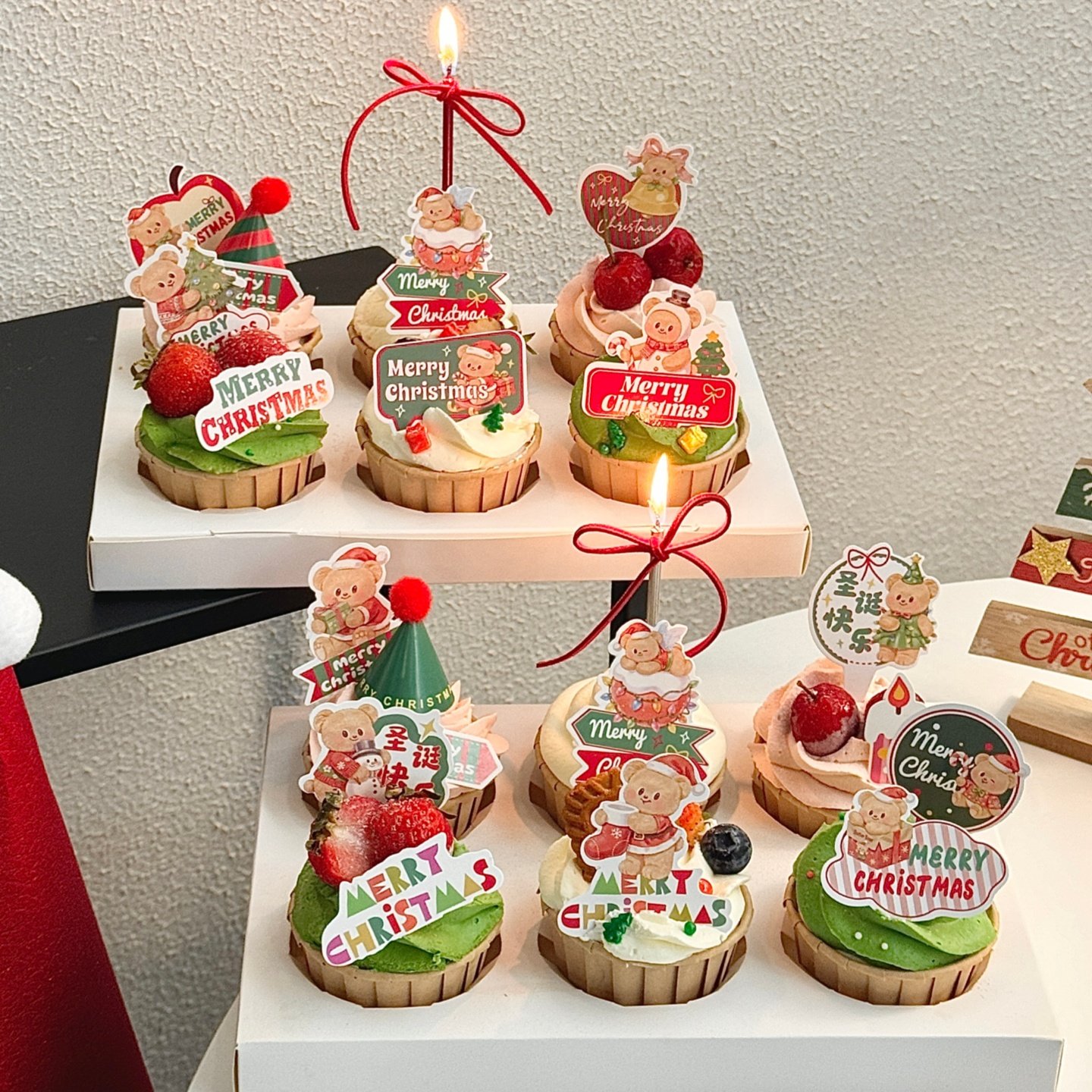 2026圣诞节黄油小熊纸杯蛋糕装饰插件圣诞快乐小熊插牌烘焙装扮,节庆用品/礼品,节日装扮用品,淘宝优惠券,粉丝福利购,淘宝优惠卷