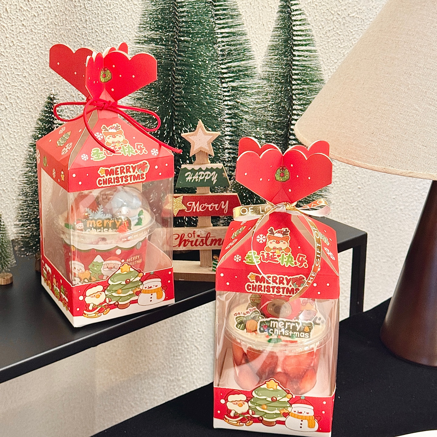 2026圣诞节波波杯糖果包装盒蛋糕装饰圣诞快乐老人雪人摆件插牌