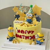 网红搞怪小黄人蛋糕装 饰摆件剥皮香蕉儿童男孩女孩生日装 扮插件