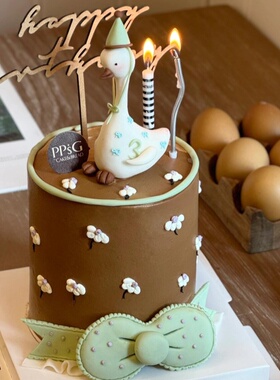 网红软陶生日帽大鹅蛋糕装饰蓝色波点蝴蝶结木质生日插牌烘焙装扮