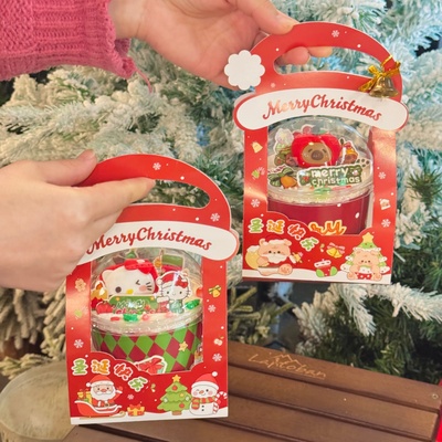 网红圣诞节波波杯手提盒蛋糕装饰圣诞kt猫老人雪人啵啵杯包装盒