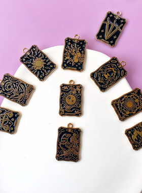 欧美风DIY塔罗牌暗黑系列合金滴油耳环项链手机壳钥匙扣挂件吊坠